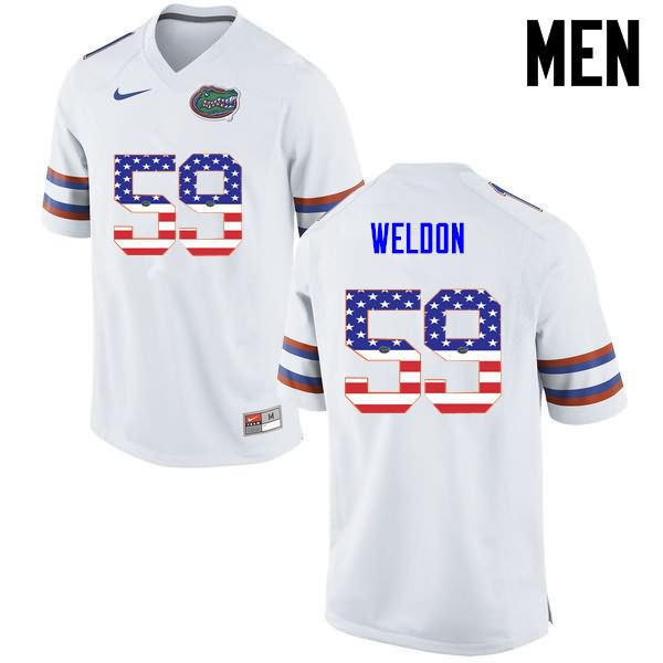 Men's NCAA Florida Gators Danny Weldon #59 Stitched Authentic USA Flag Fashion Nike White College Football Jersey LDS8165FF